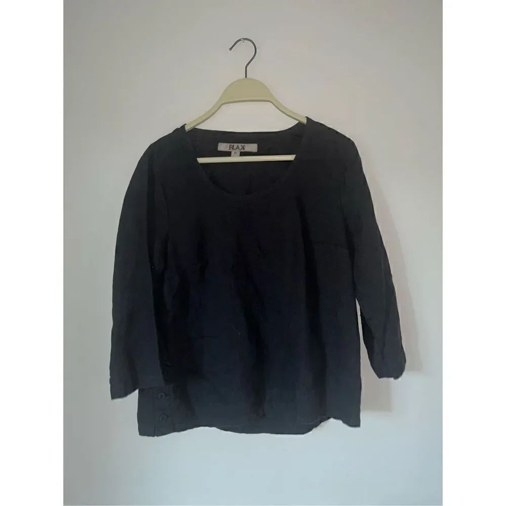 Black Flax 3/4 Sleeve Top Button Details Size P petite